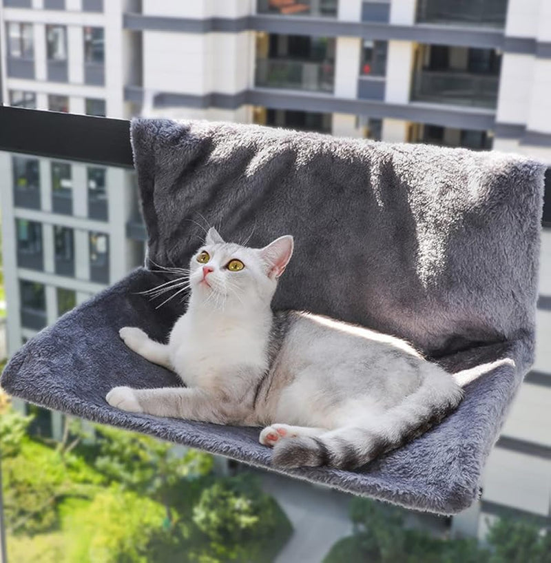 Cat Window Hammock – Premium Grey Faux Fur Window Cat Bed by MeowMarket