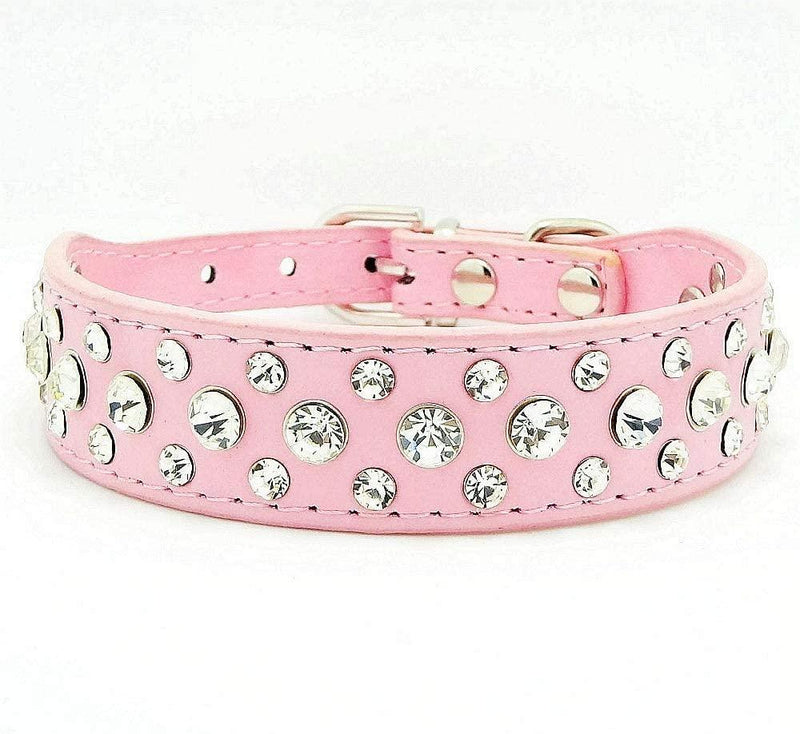 Rhinestone Dog Collar – Pink Bling Crystal PU Leather XL 21-Inch by MeowMarket