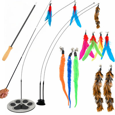 Cat Wand Toy – Feather Fishing Pole & Suction Cup Interactive Cat Toy by MeowMarket